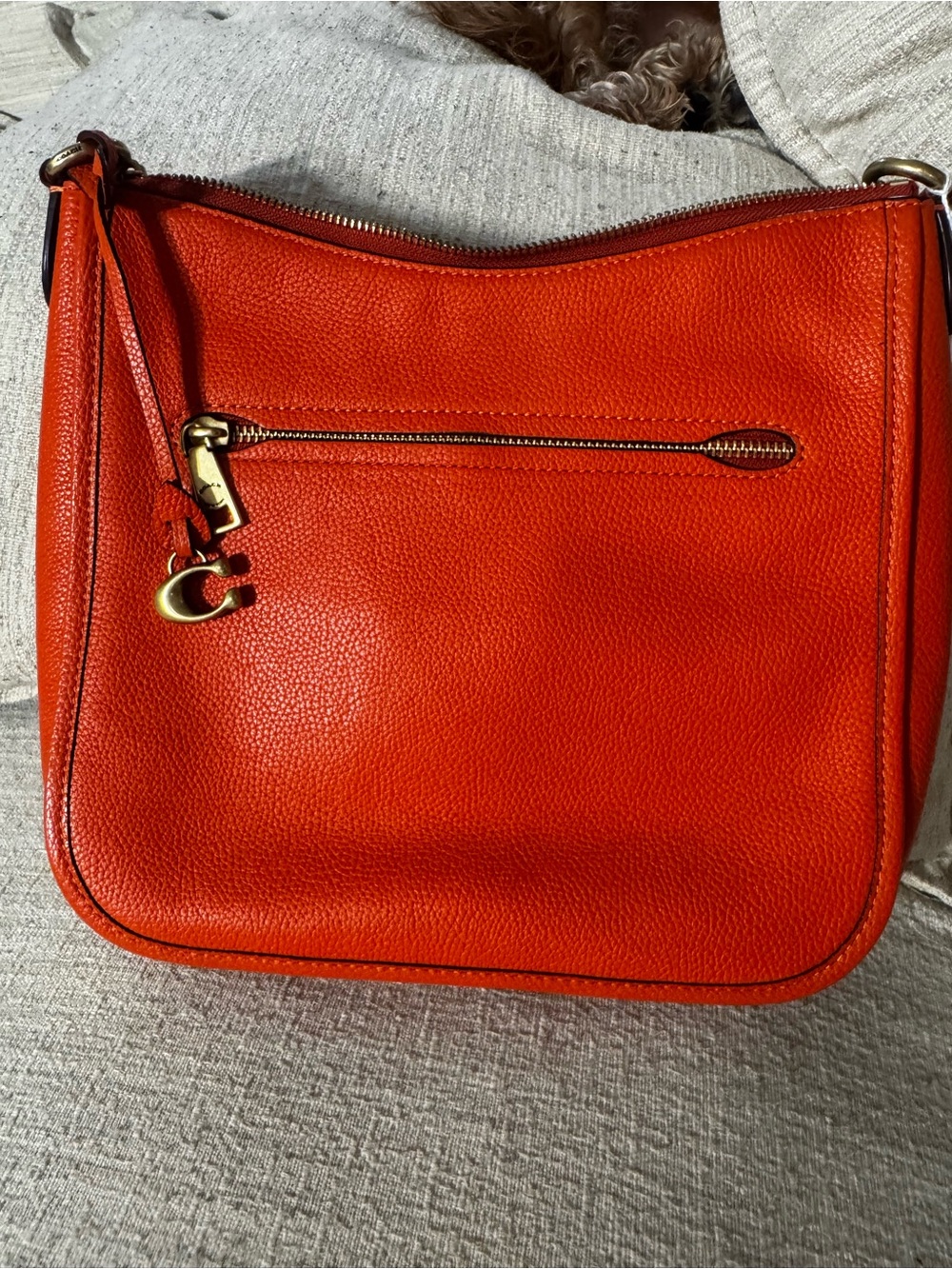 Coach Pebbled Leather Shoulder Bag in Bright Orange with Turnlock - Picture 2 of 3